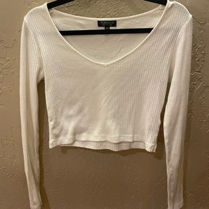 Top Shop White Cropped Long Sleeve Shirt